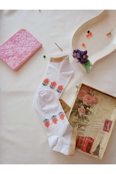 2 ÇİFT PATİK ÇORAP YUMUŞAK DİKİŞSİZ BURUN PAMUKLU KISA KONÇ DESENLİ KADIN ÇORABI36-40 - Resim 5