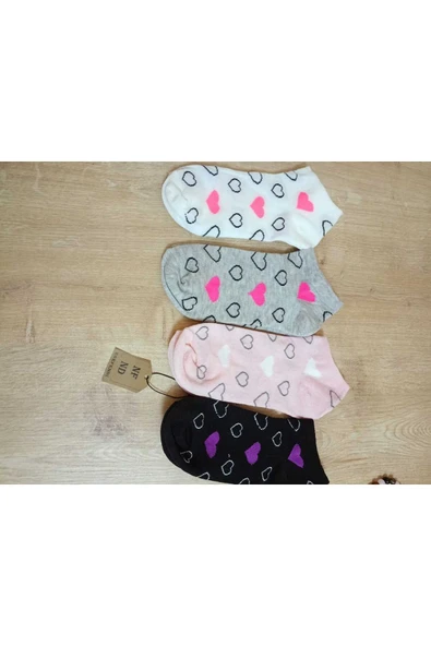 PATİK KALP DESENLİ KALPLİ KADIN ÇORABI PAMUKLU KISAKONÇ GRİ  ÇORAP 36-40 - Resim 3