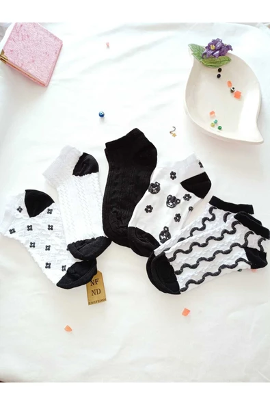 PATİK ÇORAP BURUN DİKİŞSİZ YUMUŞAK PAMUKLU KISA KONÇ DESENLİ KADIN ÇORABI 36-40 TEK ADET - Resim 4