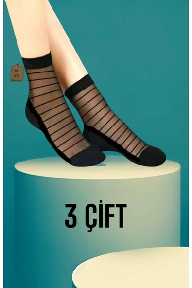 TÜL ÇORAP KISA KONÇ KOKULU RAHAT ESNEK TÜLLÜ KADIN ÇORABI PAMUK ELASTAN 36-40 3 ÇİFT ürün görseli 1
