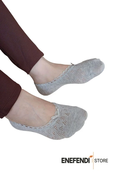 BABET ÇORAP 2 ÇİFT KADIN MERSERİZE DANTELLİ FİLE PAMUKLU GÖRÜNMEZ ÇORABI LACİVERT GRİ - Resim 6
