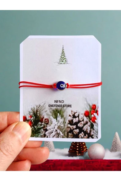 BİLEKLİK GÖZ NAZAR BONCUK KIRMIZI İPLİ 1,5cm MAKROME BİLEKLİK HEDİYELİK ŞANS UĞUR - Resim 5