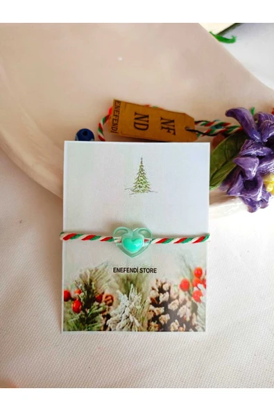 Marteniçka Bileklik Turkuaz Kalp Boncuk Şans Bereket Arkadaş Sevgili Eş Çocuk Hediye Bahar Kartlı - Resim 3