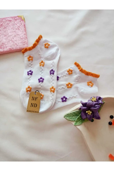 2 ÇİFT DİKİŞSİZ BURUN PATİK ÇORAP YUMUŞAK PAMUKLU KISA KONÇ DESENLİ KADIN 36-40 - Resim 3