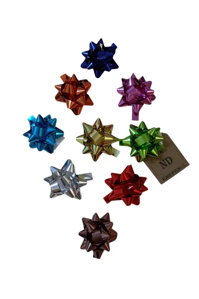 METALİK HEDİYE PAKETİ SÜSÜ, FİYONK,PARLAK, RENKLİ,YAPIŞKANLI,YILDIZ,RAFYA SÜS 6cm 100 ADET - Resim 2