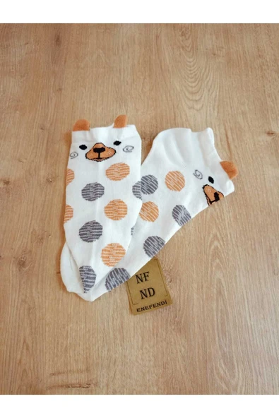 KULAKLI PAMUKLU PUANTİYELİ KREM PATİK ÇORAP DESENLİ ÇORABI 36-40 - Resim 3