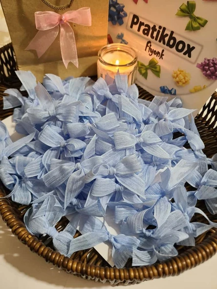 Pratikbox Keten Orta Boy Fiyonk / 1,5 cm'lik / Hediyelik / Süsleme/Cinsiyet Partisi /Pembe 25 ve Mavi 25 adet ürün görseli 1