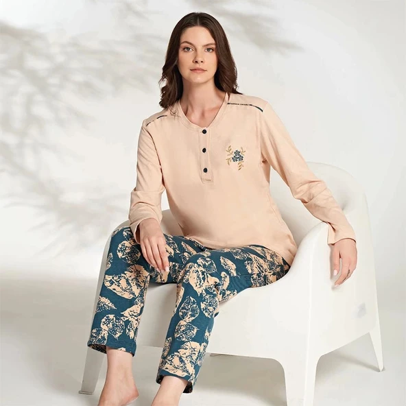 Miss Klein 1238 Kadın Kışlık Üç Düğme Büyük Beden Pijama Takımı ürün görseli 1