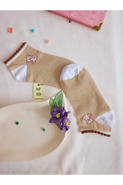 2 ÇİFT PATİK DİKİŞSİZ ÇORAP YUMUŞAK PAMUKLU KISA KONÇ DESENLİ KADIN ÇORABI 36-40 KAHVE BEYAZ - Resim 7