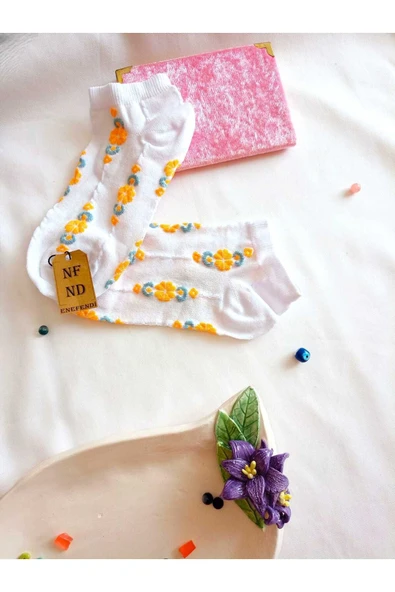 3 ÇİFT PATİK ÇORAP DİKİŞSİZ KADIN PAMUKLU KISA KONÇ DESENLİ ÇORABI 36-40 TURUNCU BEYAZ MOR - Resim 4