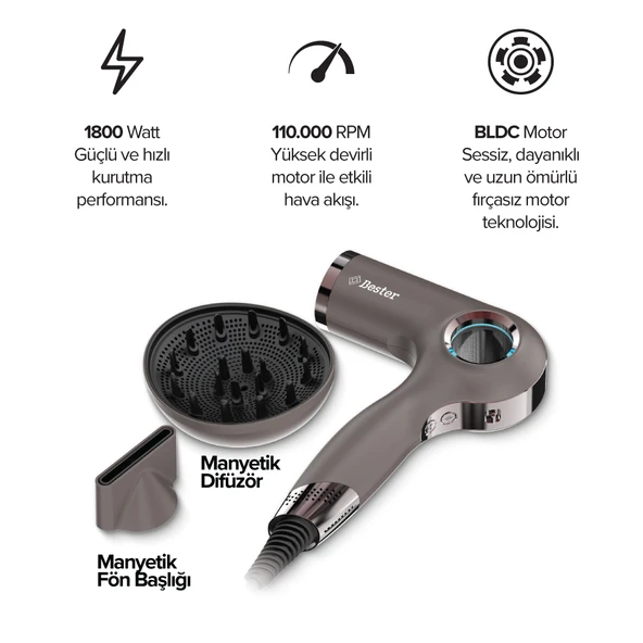 Bester HD8002 Saç Kurutma Makinesi 1800W BLDC Fırçasız Motor - Resim 3