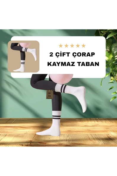 2 ÇİFT YOGA PİLATES ÇORABI KADIN KAYMAZ SİLİKON TABAN PAMUKLU SOKET TENİS ÇORAP ALTI HAVLULU BEYAZ. ürün görseli 1