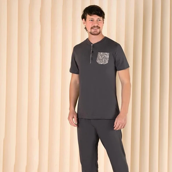 Over Sleep 221 Erkek Pamuk Kısa Kol Pijama Takım ürün görseli 1