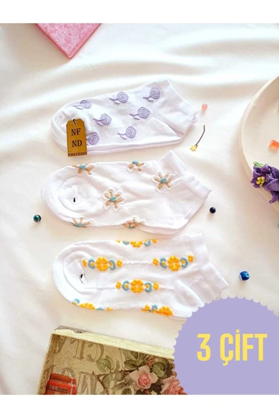 3 ÇİFT PATİK ÇORAP DİKİŞSİZ KADIN PAMUKLU KISA KONÇ DESENLİ ÇORABI 36-40 TURUNCU BEYAZ MOR ürün görseli