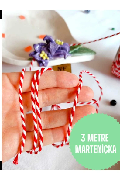 3 METRE MARTENİÇKA İPİ , PAKETLEME , HEDİYE BAHAR YILBAŞI ŞANS UĞUR ARKADAŞLIK SEVGİLİ KIRMIZI BEYAZ ürün görseli 1