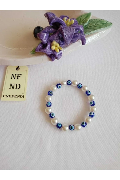 İNCİ VE NAZAR BONCUKLU BİLEKLİK İNCİLİ BİLEKLİK ŞANS BEREKET ARKADAŞ SEVGİLİ EŞ ÇOCUK HEDİYE - Resim 2