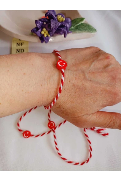 10 Adet 19 Mayıs Tebrik Kartlı Fimo Ay Yıldızlı Marteniçka Bileklik Kırmızı Yeşil Beyaz - Resim 3