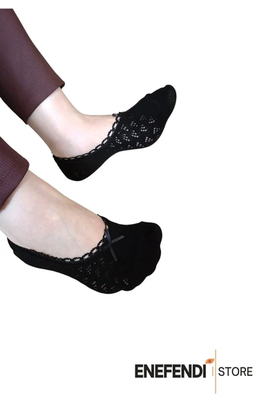 BABET ÇORAP 2 ÇİFT KADIN MERSERİZE DANTELLİ FİLE PAMUKLU GÖRÜNMEZ ÇORABI SİYAH BEYAZ - Resim 7