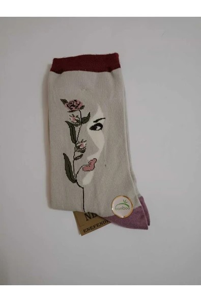 DİKİŞSİZ BAMBU ÇORABI KADIN YÜZÜ DESENLİ GRİ YUMUŞAK KADIN ÇORAP 36-40 ürün görseli 1