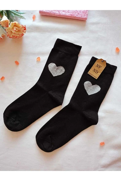2 ÇİFT DİKİŞSİZ SOKET BAMBU SİMLİ KALPLİ ÇORABI YUMUŞAK KADIN SİYAH PEMBE ÇORAP 36-40 - Resim 4