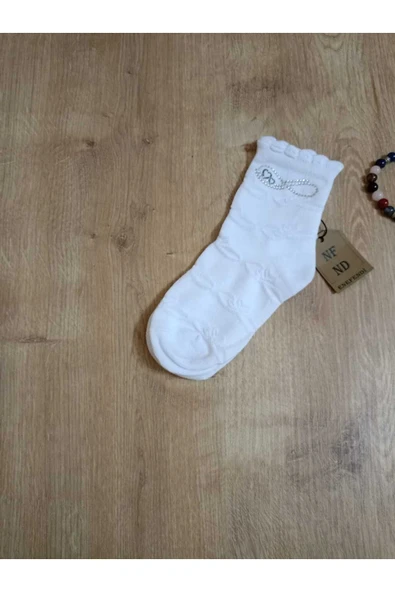 TAŞLI PAMUKLU KIZ ÇOCUK KISAKONÇ ÇORAP BEYAZ YUMUŞAK SOKET KIZ ÇOCUK ÇORABI 5-6 Y ürün görseli