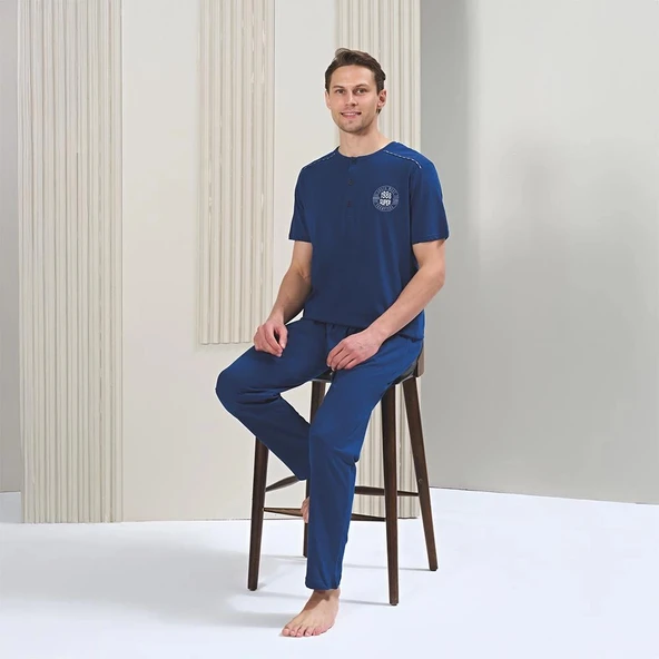 Over Sleep 1710 Erkek Kısa Kol Uzun Alt Yazlık Büyük Beden Pijama Takım ürün görseli