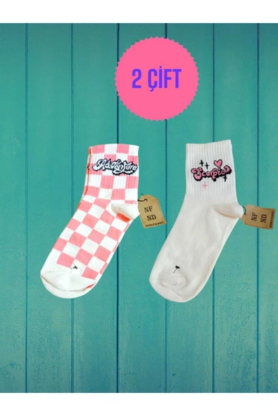 2 ÇİFT DESENLİ PAMUKLU YUMUŞAK ÇORAP ARAKONÇ KADIN KREM PEMBE KREM SOKET ÇORABI 36-40 ürün görseli 1
