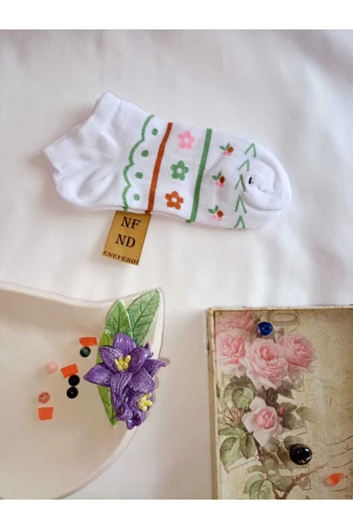 2 ÇİFT KADIN ÇORABI PATİK PAMUKLU KISA KONÇ BURUN DİKİŞSİZ ÇORAP 36-40 YEŞİL PEMBE ÇİÇEK - Resim 6