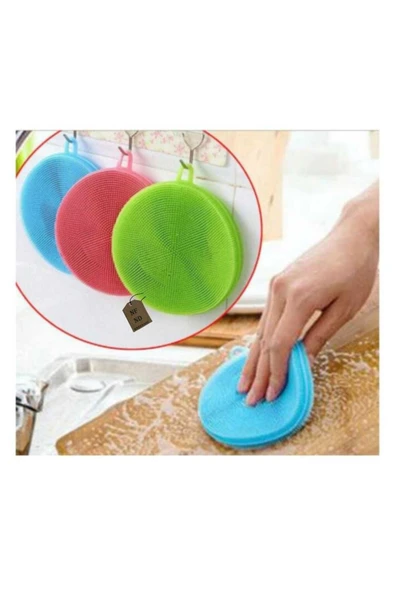 SİLİKON BULAŞIK SÜNGERİ TÜKENMEZ BULAŞIK YIKAMA SÜNGERİ TIRTIKLI FIRÇA LİLA MAVİ RENK 2 ADET - Resim 2