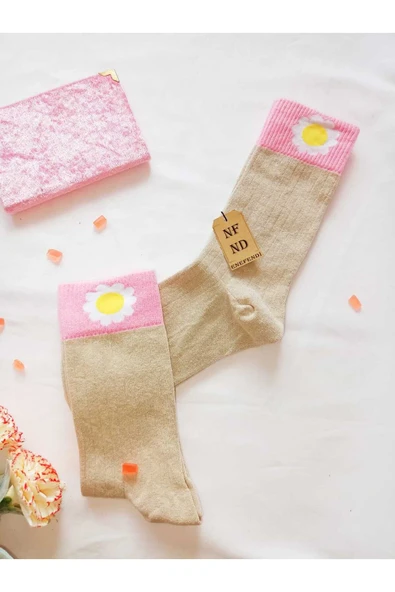 2 ÇİFT PAPATYA PAMUKLU KOKULU KADIN ÇORAP YUMUŞAK DİKİŞSİZ EKRU KAHVE SOKET 36 40 - Resim 8
