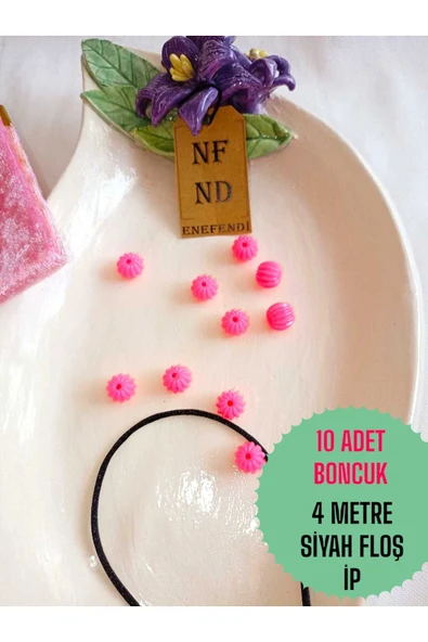 4 Metre Siyah Floş Ip Ve 10 Adet Pembe Boncuk Bileklik Aparatı Sert Plastik Hediye ürün görseli 1