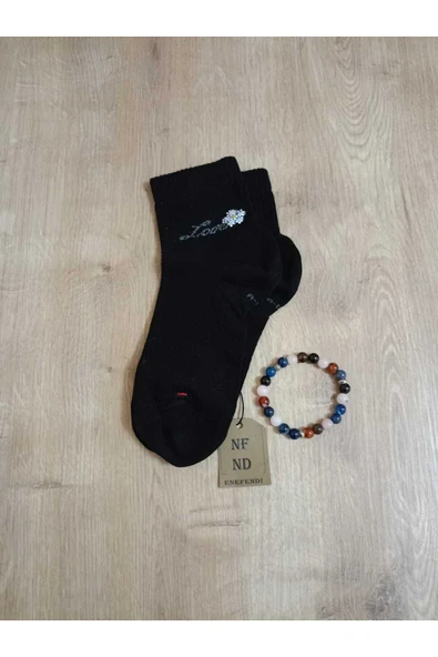 2 ÇİFT GÜL TAŞLI PAMUKLU BURUN DİKİŞSİZ KOKULU LİKRALI KISA KONÇ ÇORAP GRİ SİYAH KADIN ÇORABI 36-40 - Resim 5