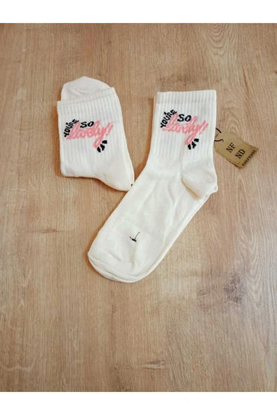 2 ÇİFT DESENLİ PAMUKLU YUMUŞAK ÇORAP ARAKONÇ KADIN KREM PEMBE SOKET ÇORABI 36-40 - Resim 5