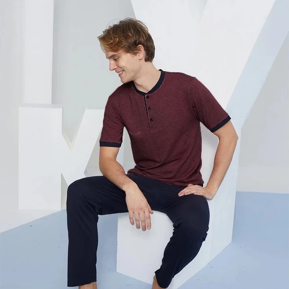 Kly 2091 Erkek Midi Yaka Pijama Takım - Resim 4