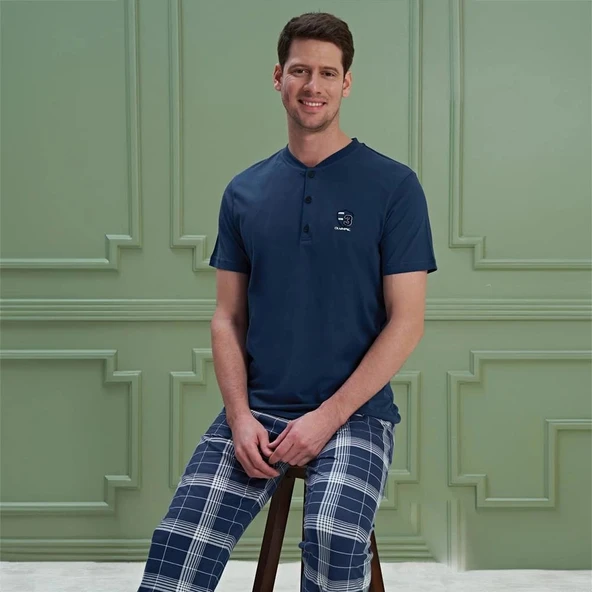 Over Sleep 1095 Erkek Kısa Kol Pijama Takım ürün görseli 1