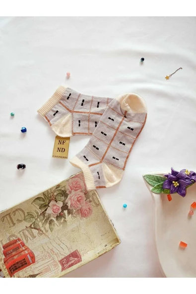BURUN DİKİŞSİZ PATİK ÇORAP PAMUKLU KISA KONÇ DESENLİ KADIN ÇORABI 36-40 TEK ADET SÜTLÜ KAHVE - Resim 3
