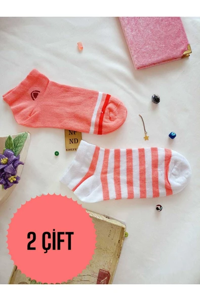 2 ÇİFT ÇORAP PAMUKLU BURUN DİKİŞSİZ KISA KONÇ PATİK DESENLİ KADIN ÇORABI 36-40 BEYAZ PEMBE ürün görseli 1