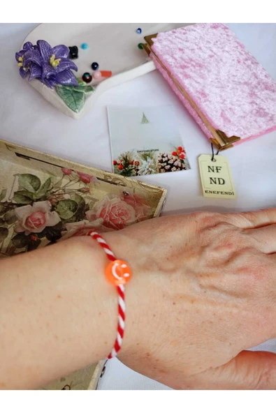 10 ADET TURUNCU BONCUKLU MARTENİÇKA BİLEKLİK ŞANS ARKADAŞ SEVGİLİ EŞ ÇOCUK HEDİYE BAHAR BİLEKLİĞİ - Resim 3