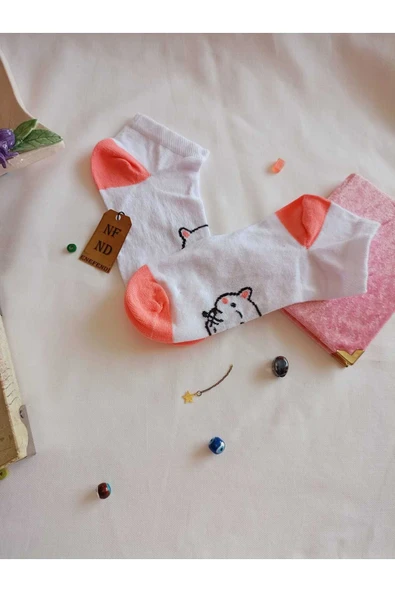 2 ÇİFT ÇORABI BURUN DİKİŞSİZ PATİK PAMUKLU KISA KONÇ DESENLİ KADIN ÇORAP 36-40 PEMBE BEYAZ - Resim 4