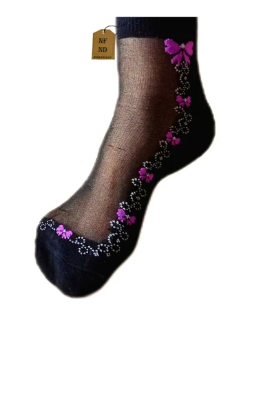 TÜL PAMUK ELASTAN ÇORAP KISA KONÇ KOKULU MOR ÇİÇEKLİ RAHAT ESNEK TÜLLÜ ÇORABI 36-40 - Resim 3