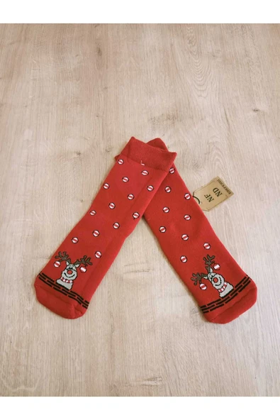 Yılbaşı Konseptli Uzun Havlulu Renkli Likralı Soket Çorap Kışlık Yeni Yıl Hediyelik Kadın Çorabı - Resim 3