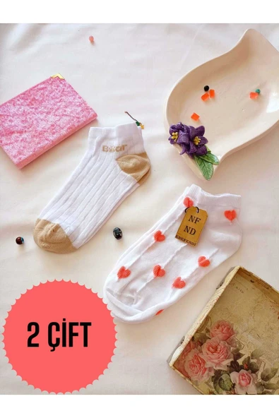 2 Çift Burun Dikişsiz Patik Yumuşak Pamuklu Çorap Kısa Konç Desenli Kadın Çorabı 36-40 ürün görseli