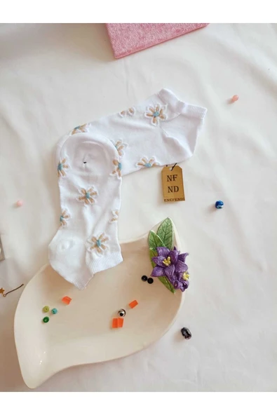 2 ÇİFT DİKİŞSİZ PATİK ÇORAP PAMUKLU KISA KONÇ DESENLİ KADIN ÇORABI 36-40 TURUNCU MAVİ BEYAZ - Resim 6