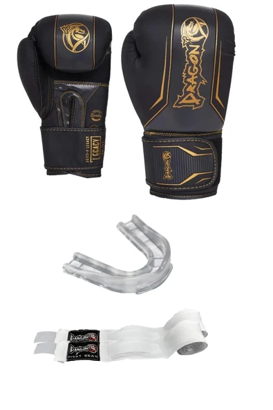 Legacy Kick Boks Eldiveni Boks Eldiveni Muay Thai Eldiveni Beyaz Bandajlı şeffaf dişlik 3'lü set ürün görseli 1