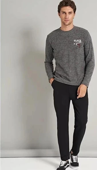 Black 7772 Erkek Kışlık Uzun Alt Pijama Takım - Resim 2