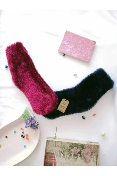 2 ÇİFT TÜYLÜ KIŞLIK TERMAL PATİK DİKİŞSİZ ÇORAP ERKEK KADIN EV-PARTİ ÇORABI FUŞYA LACİVERT 36-41. - Resim 4