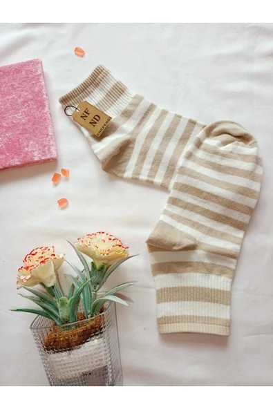 2 ÇİFT DİKİŞSİZ PAMUK ÇORABI SOKET YUMUŞAK KADIN KİREMİT KREM ÇORAP HEDİYE 36-40 - Resim 4