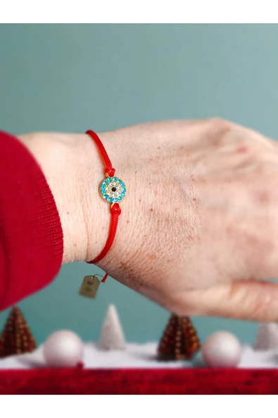 MAVİ ŞEFFAF TAŞLI BİLEKLİK  MAKROME KIRMIZI İPLİ 1.5cm HEDİYELİK ŞANS ARKADAŞLIK EŞ BİLEKLİĞİ - Resim 3