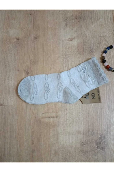 TAŞLI PAMUKLU KIZ ÇOCUK KISAKONÇ ÇORAP GRİ YUMUŞAK SOKET KIZ ÇOCUK ÇORABI 5-6 Y - Resim 3