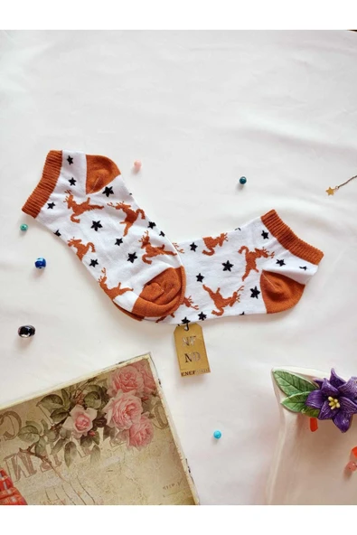 PATİK ÇORAP DİKİŞSİZ YUMUŞAK PAMUKLU KISA KONÇ DESENLİ KADIN ÇORABI 36-40 TEK ADET KAHVE BEYAZ - Resim 3